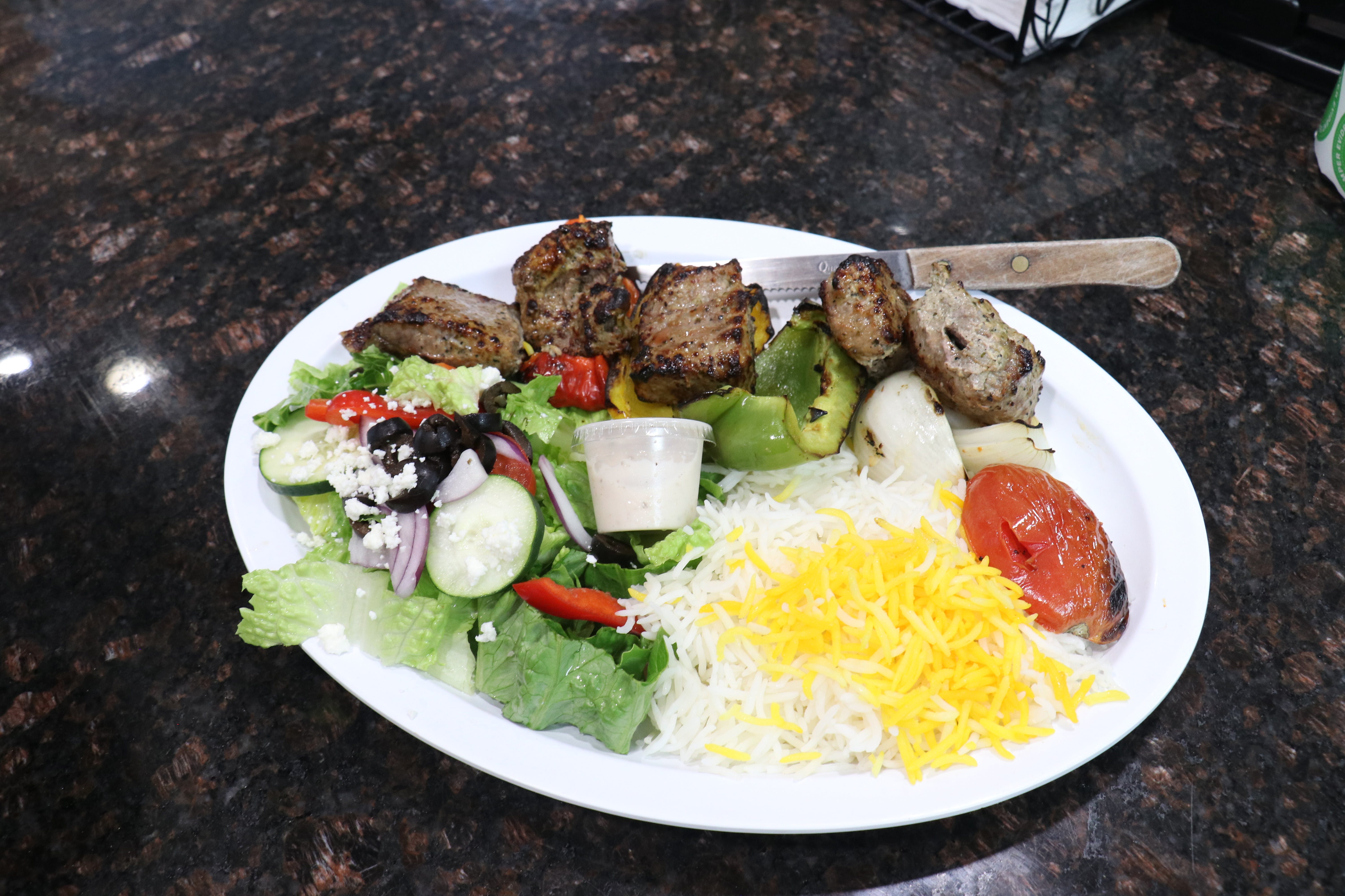 Order Lamb Kabob - Entree food online from The Village Grille store, Great Falls on bringmethat.com