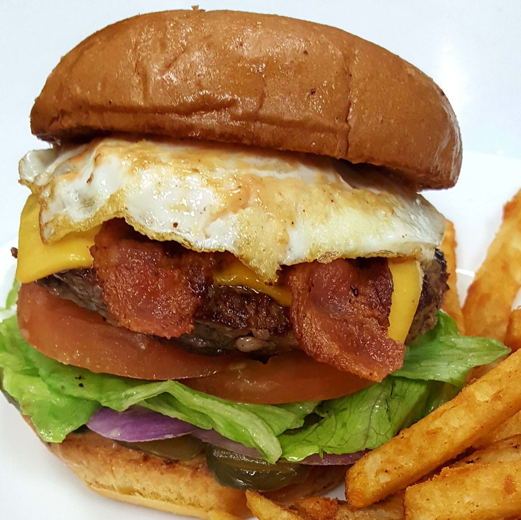 Order Sunrise Burger & Fries food online from Springdale Cafe store, Huntington Beach on bringmethat.com