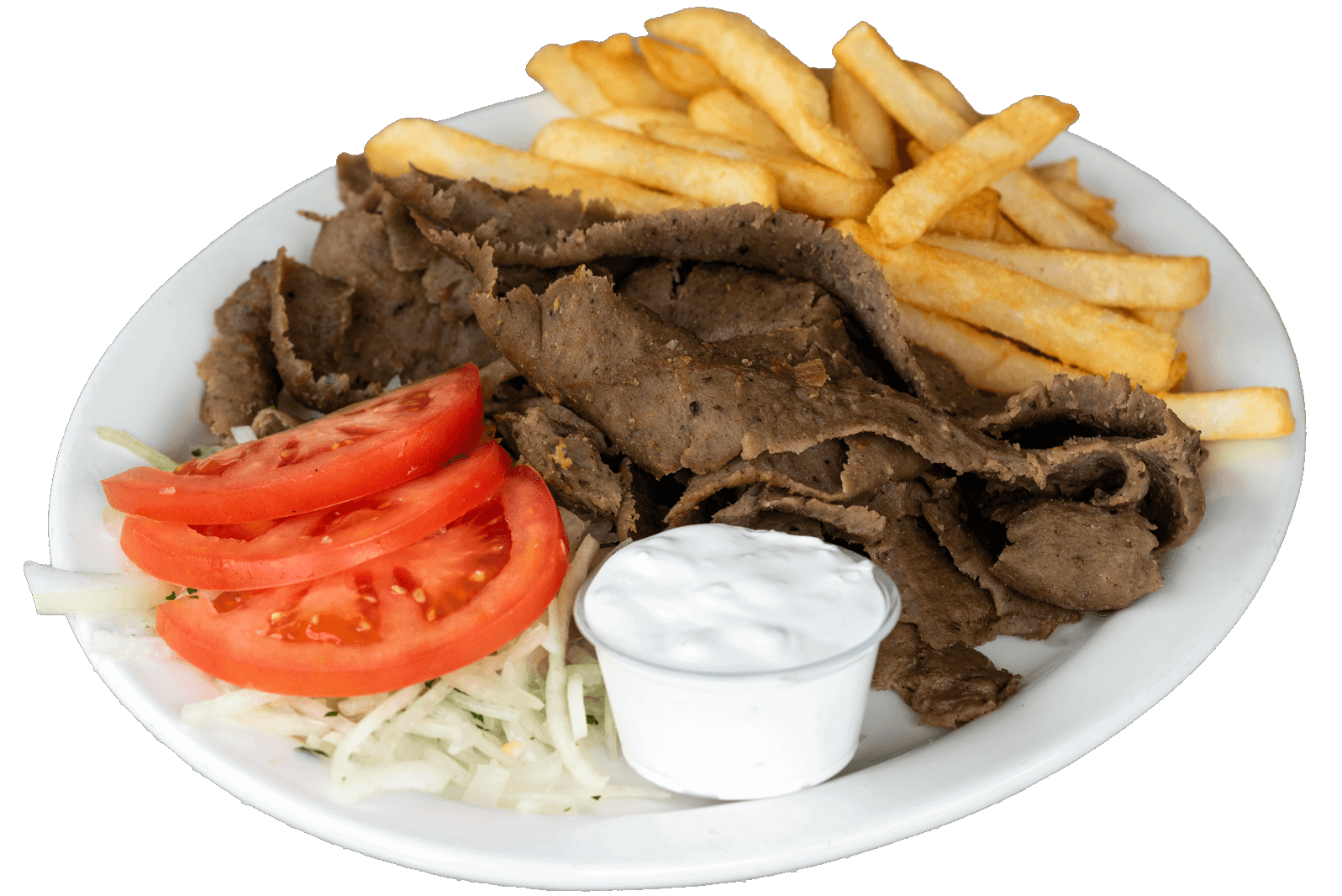 Order Gyro Plate with Fries Dinner food online from Stanley's Grill store, Chicago on bringmethat.com