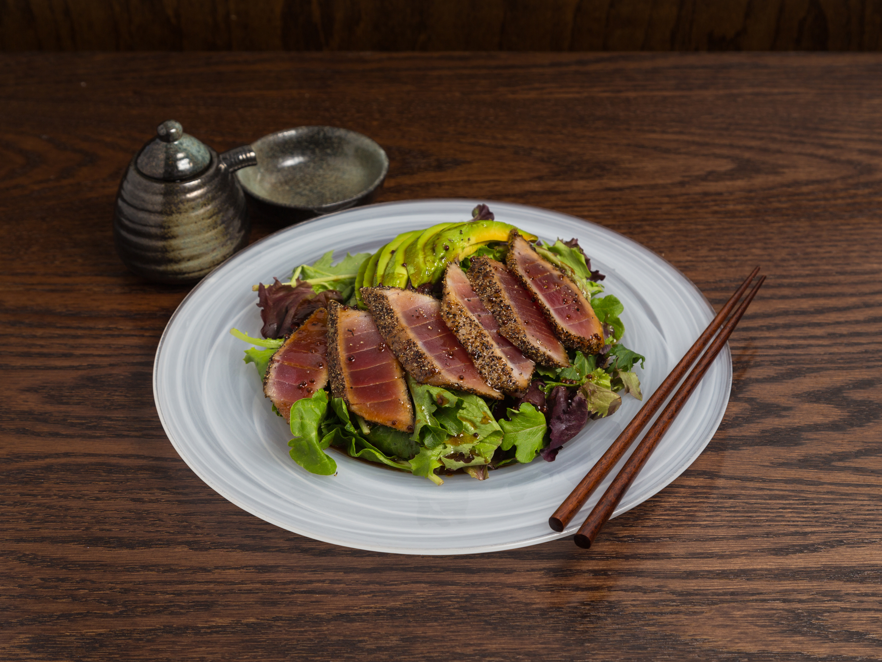 Order Organic Salad with Pepper Tuna food online from Hakata Ramen & Sushi Bar store, Waltham on bringmethat.com
