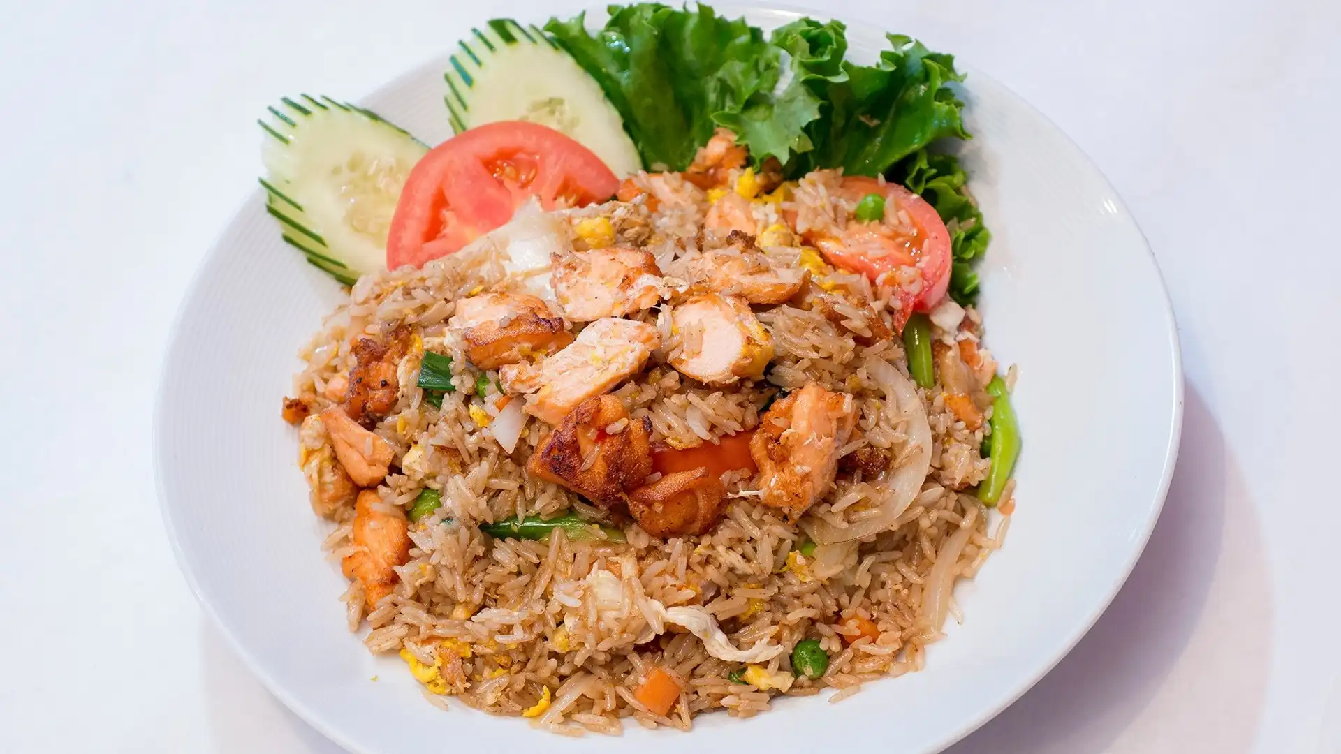 Order Salmon Fried Rice food online from Shana Thai Restaurant store, Mountain View on bringmethat.com