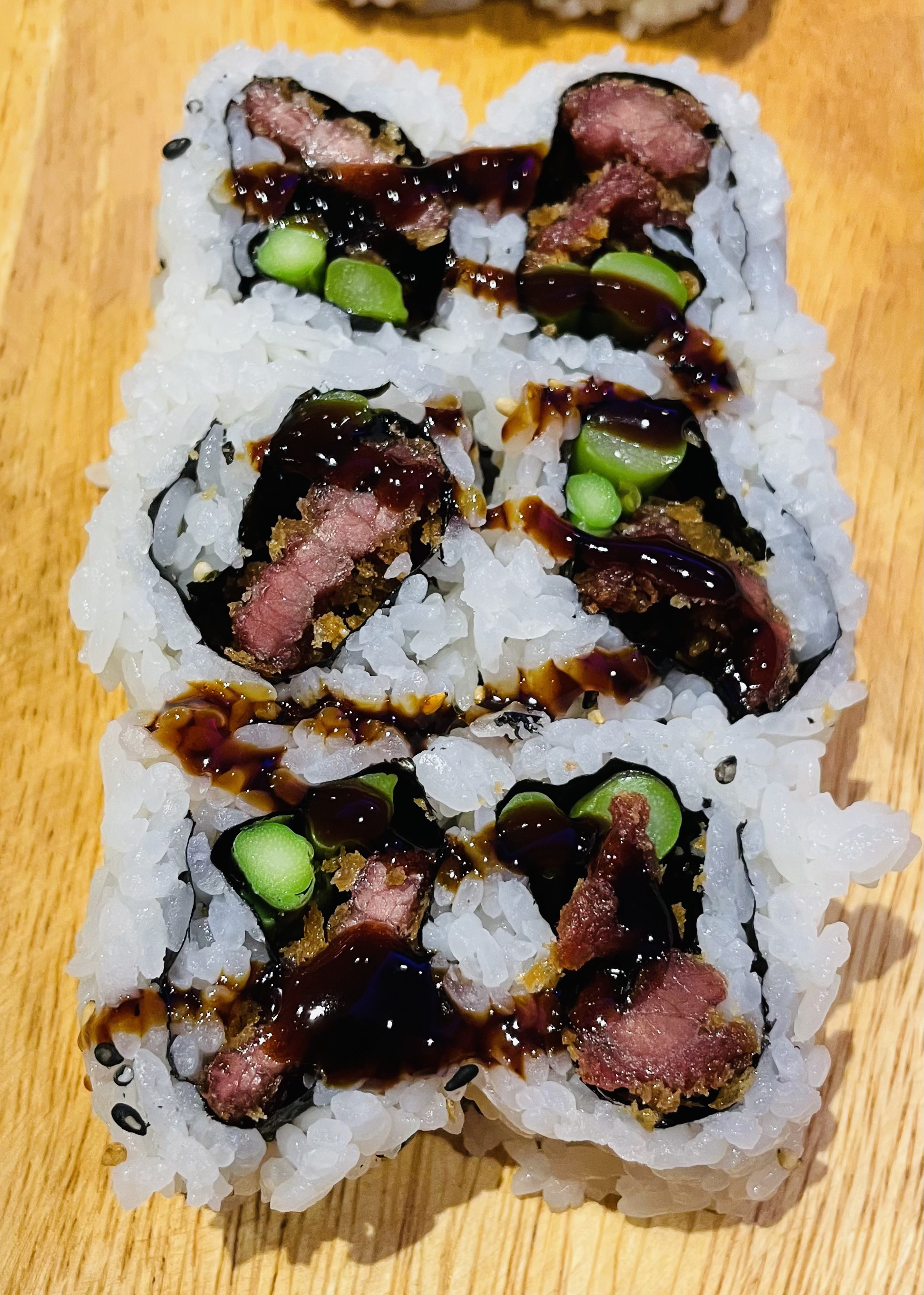 Order Beef Teriyaki Roll (6pcs) food online from Rainbow Sushi store, Germantown on bringmethat.com