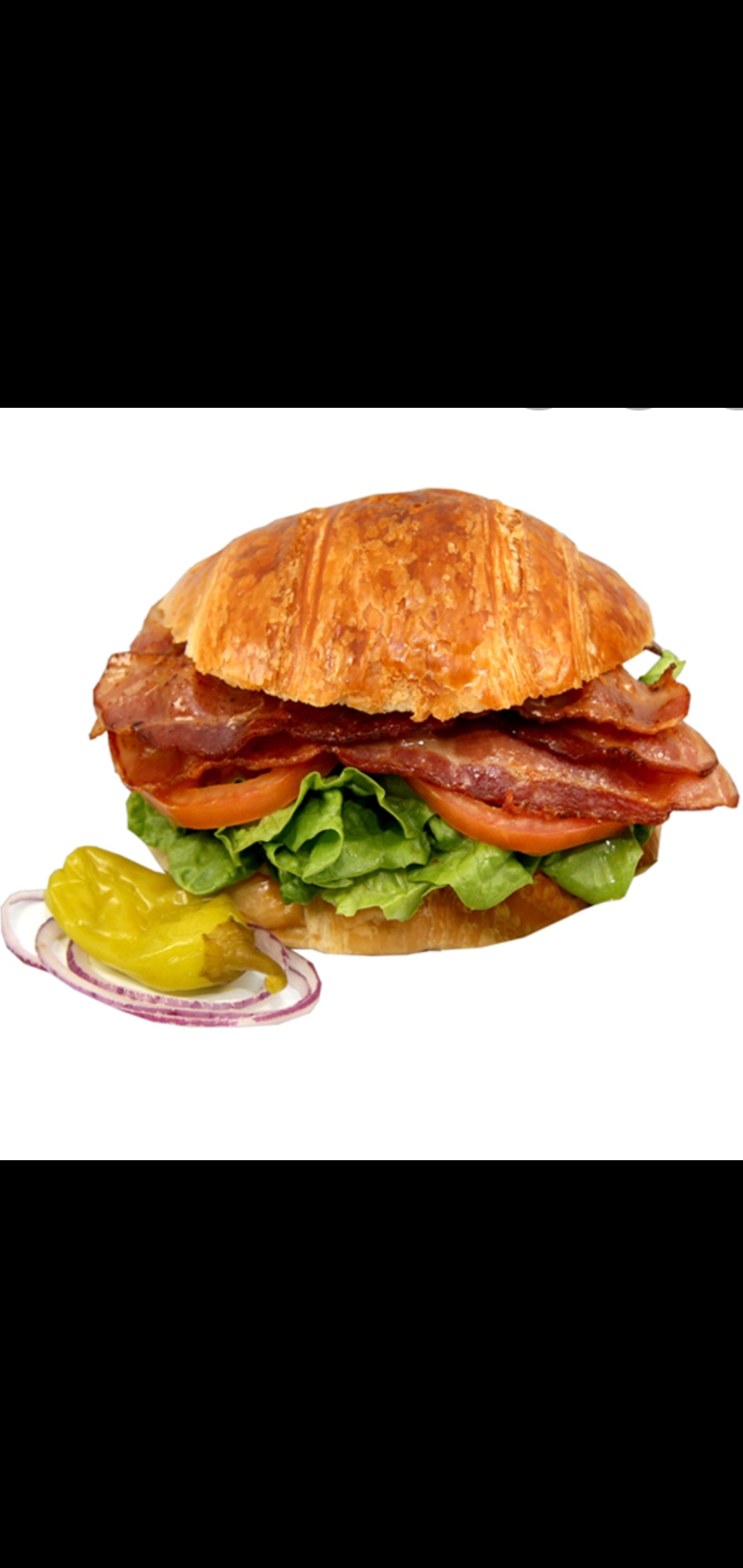 Order BLT With Red Onions Banana peppers Gourmet Croissant Sandwich  food online from American Gourmet Foods Deli store, New York on bringmethat.com