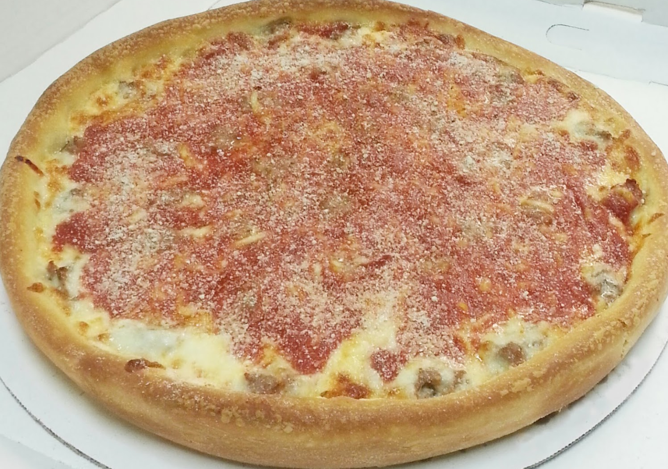 Order 12'' Deep Dish Chicago Style Cheese Pizza food online from Penguino's Pizza store, Buffalo Grove on bringmethat.com