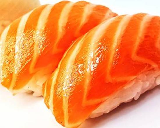 Order Salmon Sushi Nikiri (2 pcs) food online from Blue Fish Sushi & Teriyaki store, Huntington Park on bringmethat.com