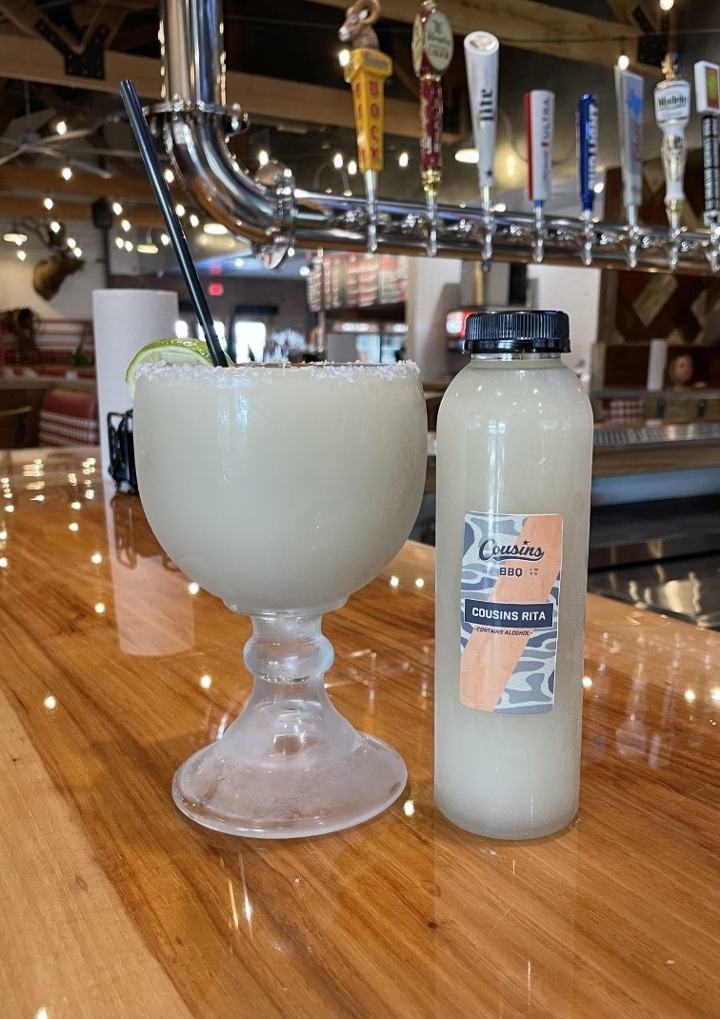 Order Frozen Cousins Margarita, 16 oz (12.25% ABV) food online from Cousin Barbq store, Crowley on bringmethat.com