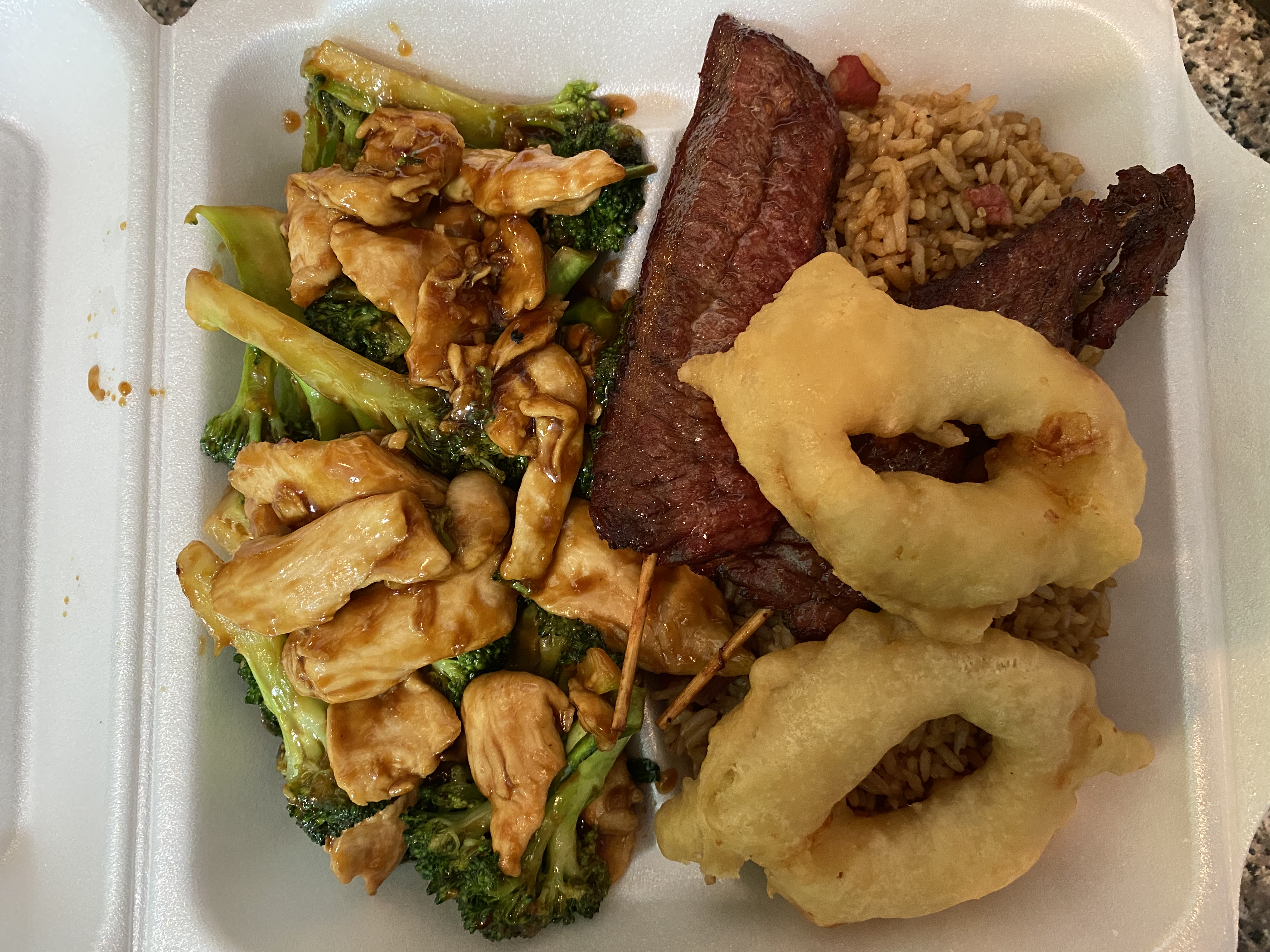 Order D8. Chicken with Broccoli, Fried Shrimp and Beef Teriyaki food online from Foodworks store, Millbury on bringmethat.com