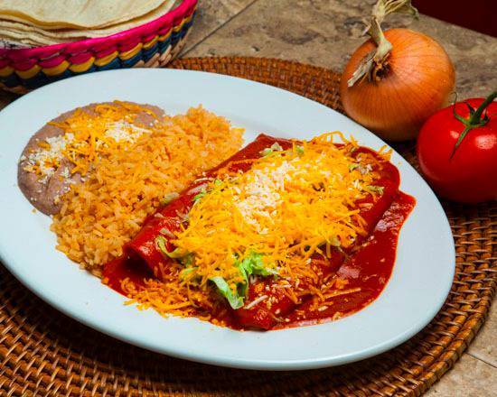 Order Two Beef Enchiladas food online from Roberto's Taco Shop store, Reno on bringmethat.com