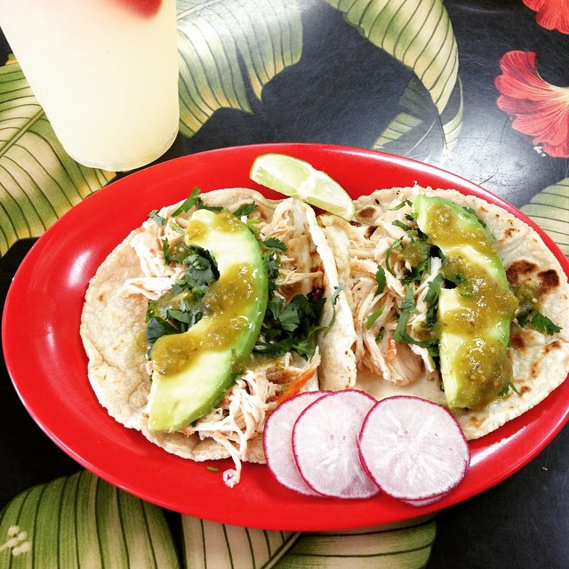 Order Chicken Tinga Taco food online from Tortas Sinaloa store, Santa Ana on bringmethat.com