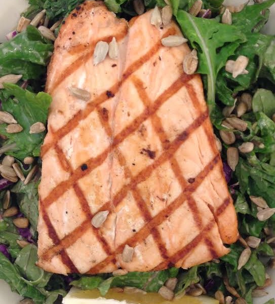 Order Baby Kale Salmon Salad   food online from Walter Cafe store, Beverly Hills on bringmethat.com