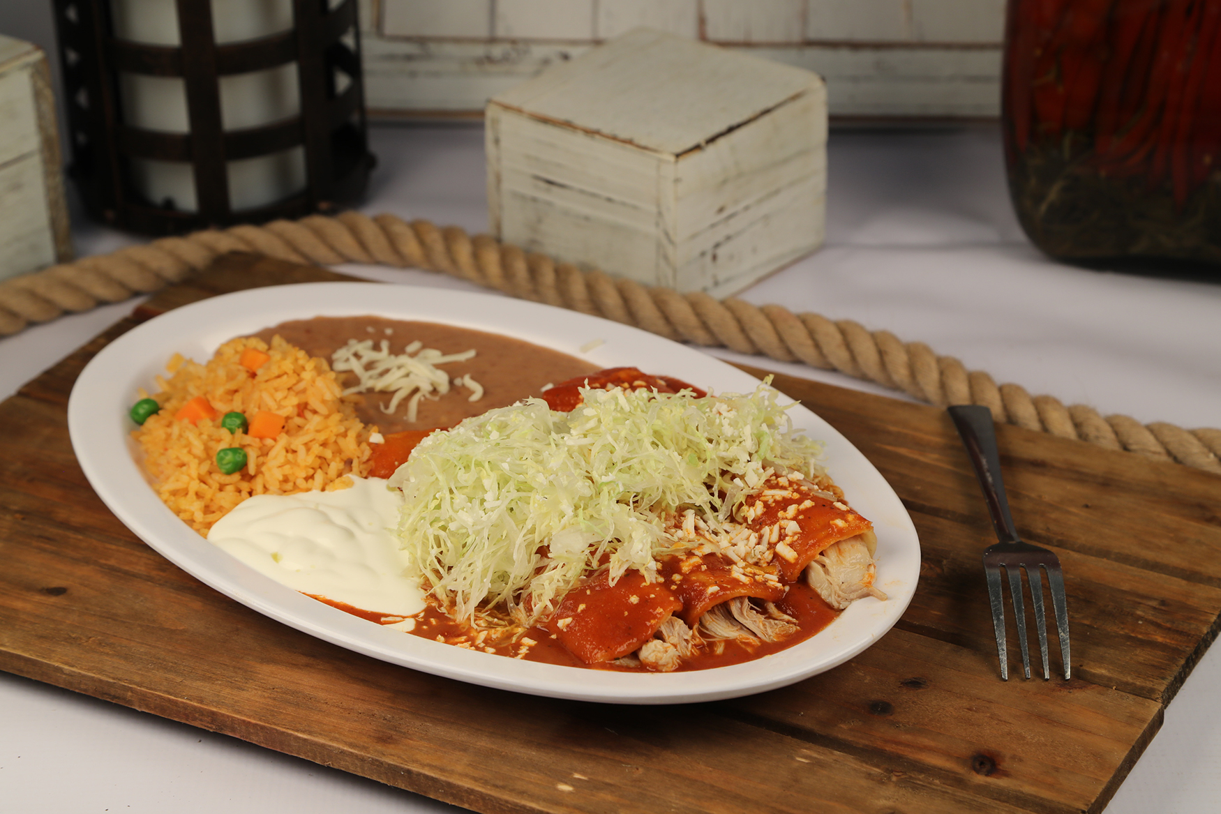Order 3 Enchiladas Plate food online from Rodeo Mexican Grill store, Los Angeles on bringmethat.com