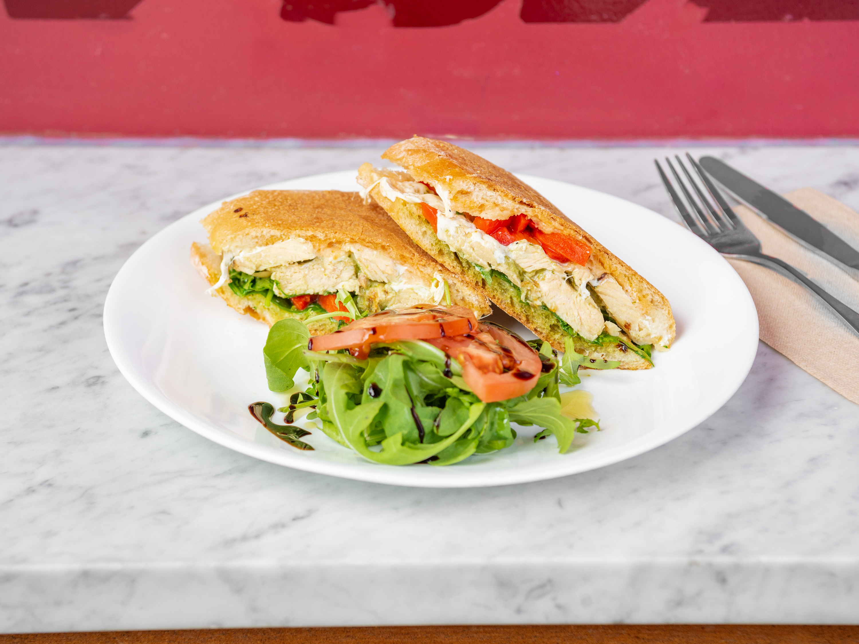 Order Pesto Chicken  Panini food online from Cusp, Crepe And Espresso Bar store, Kings on bringmethat.com