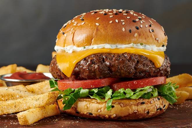 Order BURGER WITH CHEESE* food online from 54th Street Restaurant & Drafthouse store, Live Oak on bringmethat.com
