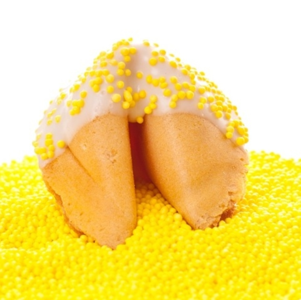 Order Traditional Fortune Cookies Chocolate Covered with Yellow Sprinkles food online from Fancy Fortune Cookies store, Indianapolis on bringmethat.com