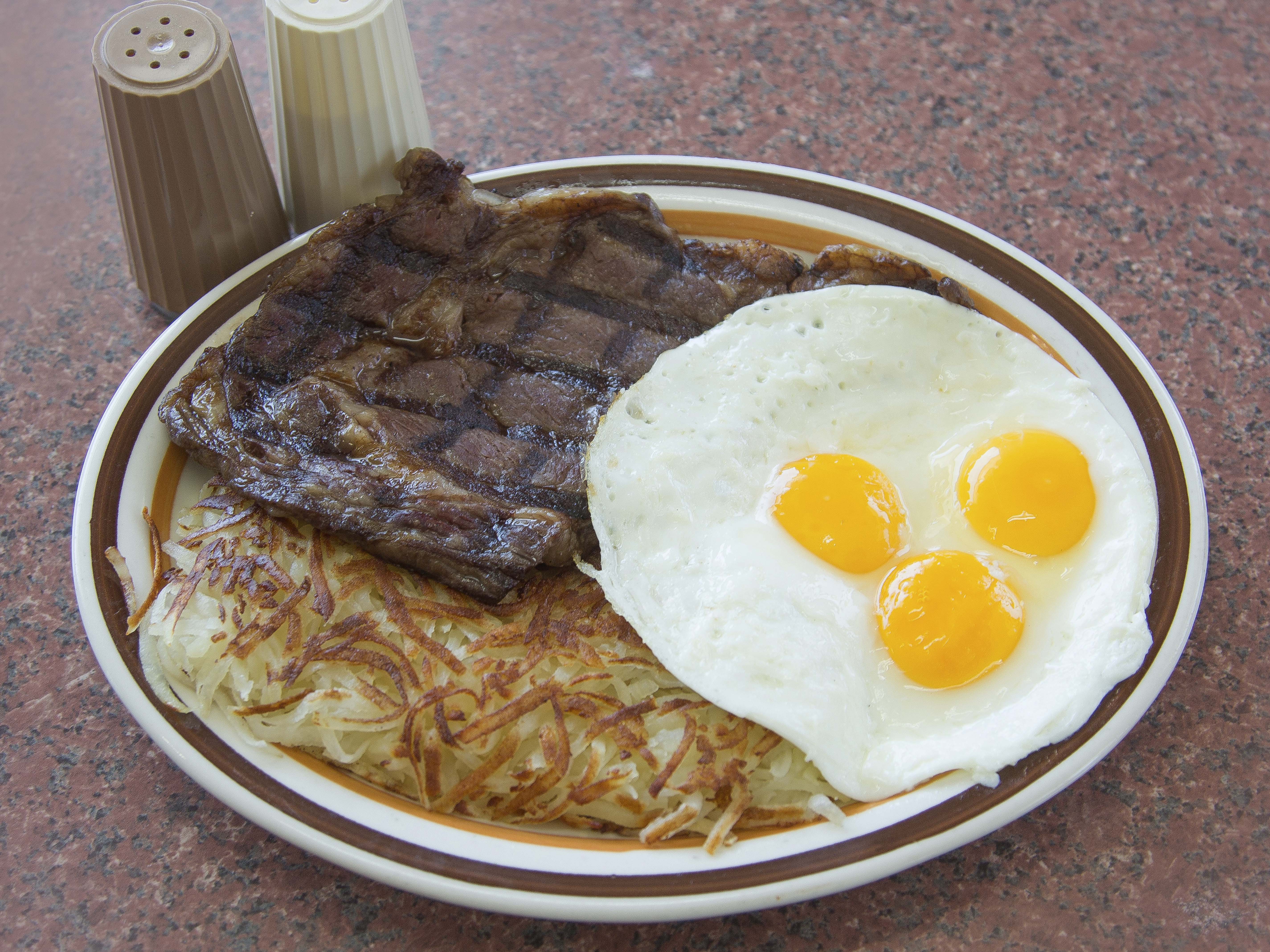 Order Jim's Famous Marinated Steak and Eggs food online from Jim's Burgers #2 store, Wilmington on bringmethat.com