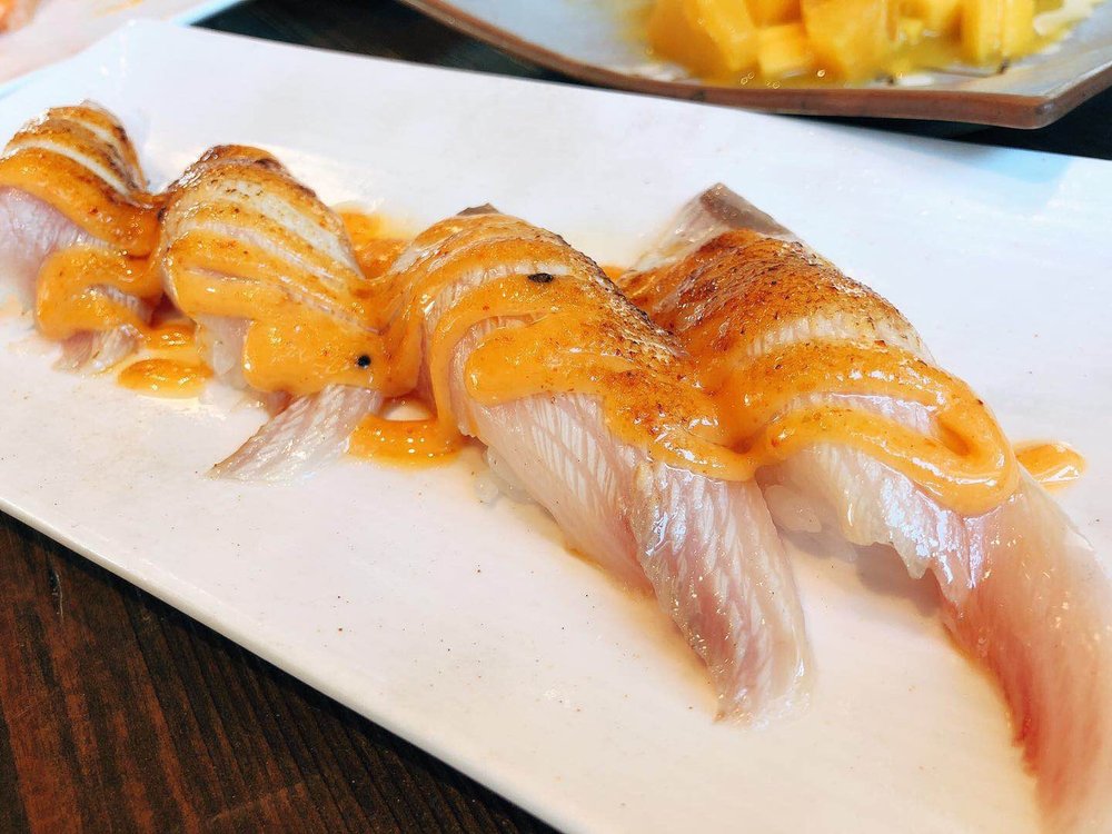 Order Flame Grilled Yellowtail Belly Large Sushi food online from Naked Fish Japanese Restaurant store, Chino Hills on bringmethat.com