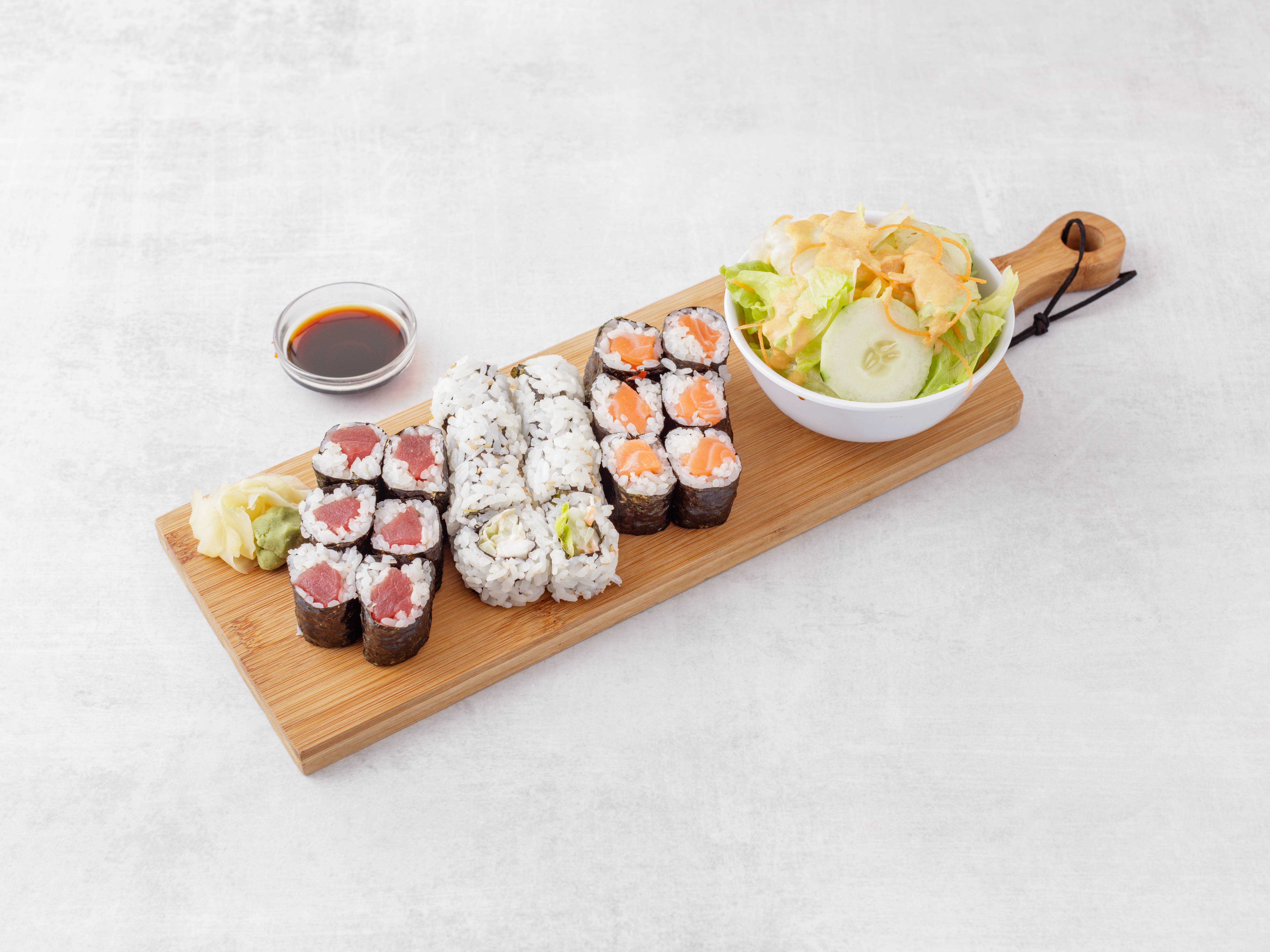 Order E11. Three Roll Combo food online from Sushi Kuu store, Lake Hiawatha on bringmethat.com