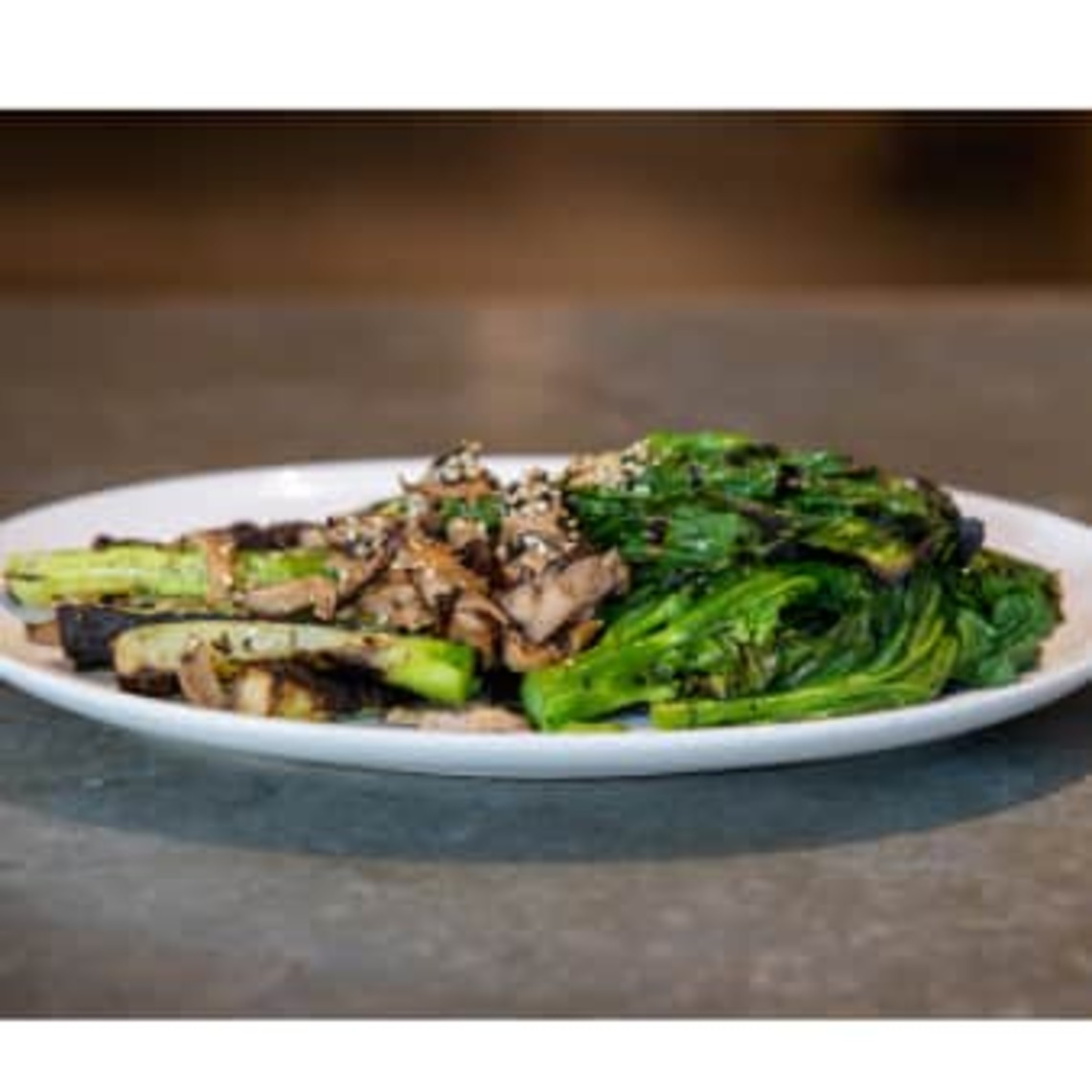 Order Charred Chinese Broccoli, Oyster Mushroom,  Roasted Sesame Seeds (vg, gf) food online from China Live store, San Francisco on bringmethat.com