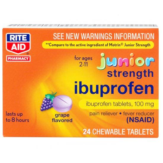 Order Rite Aid Junior Strength Ibuprofen Chewable Tablets Grape 100mg (24 ct) food online from Rite Aid store, Louisville on bringmethat.com