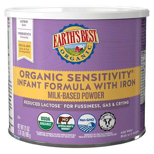 Order Earth's Best Organic Sensitivity Infant Formula with Iron - 21.0 oz food online from Walgreens store, Millsboro on bringmethat.com