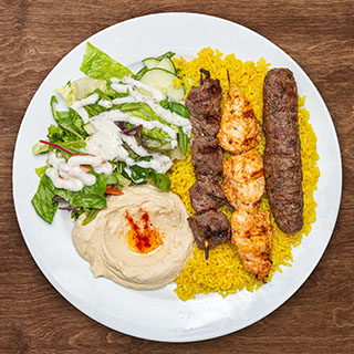 Order 8. Mixed Grill Combo Plate food online from The Green Olive store, Camarillo on bringmethat.com