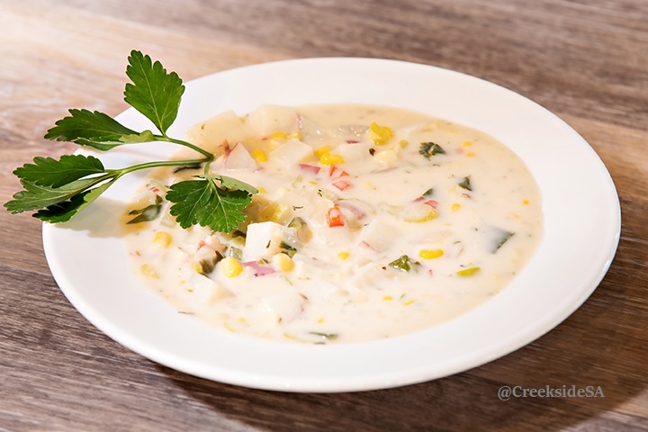 Order SOUP: Sweet Corn Chowder food online from Creekside Pizza & Taproom store, San Anselmo on bringmethat.com