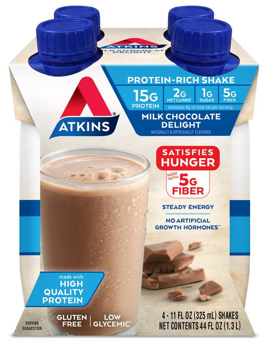 Order Atkins Ready to Drink Protein Shake Milk Chocolate Delight (11 oz x 4 ct) food online from Rite Aid store, PITTSBURGH on bringmethat.com