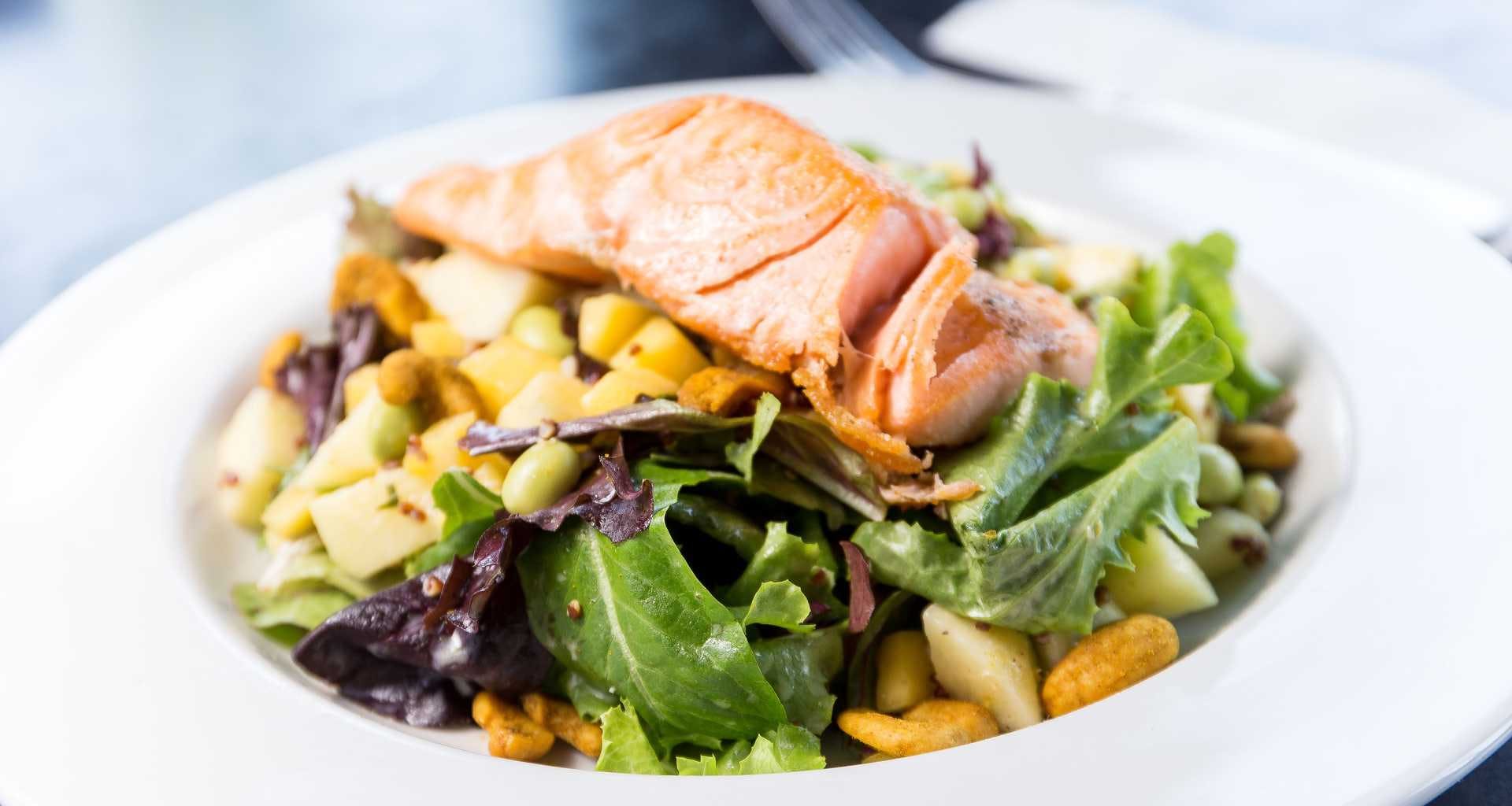 Order Grilled Salmon Salad - Salad food online from The Six Chow House store, Studio City on bringmethat.com