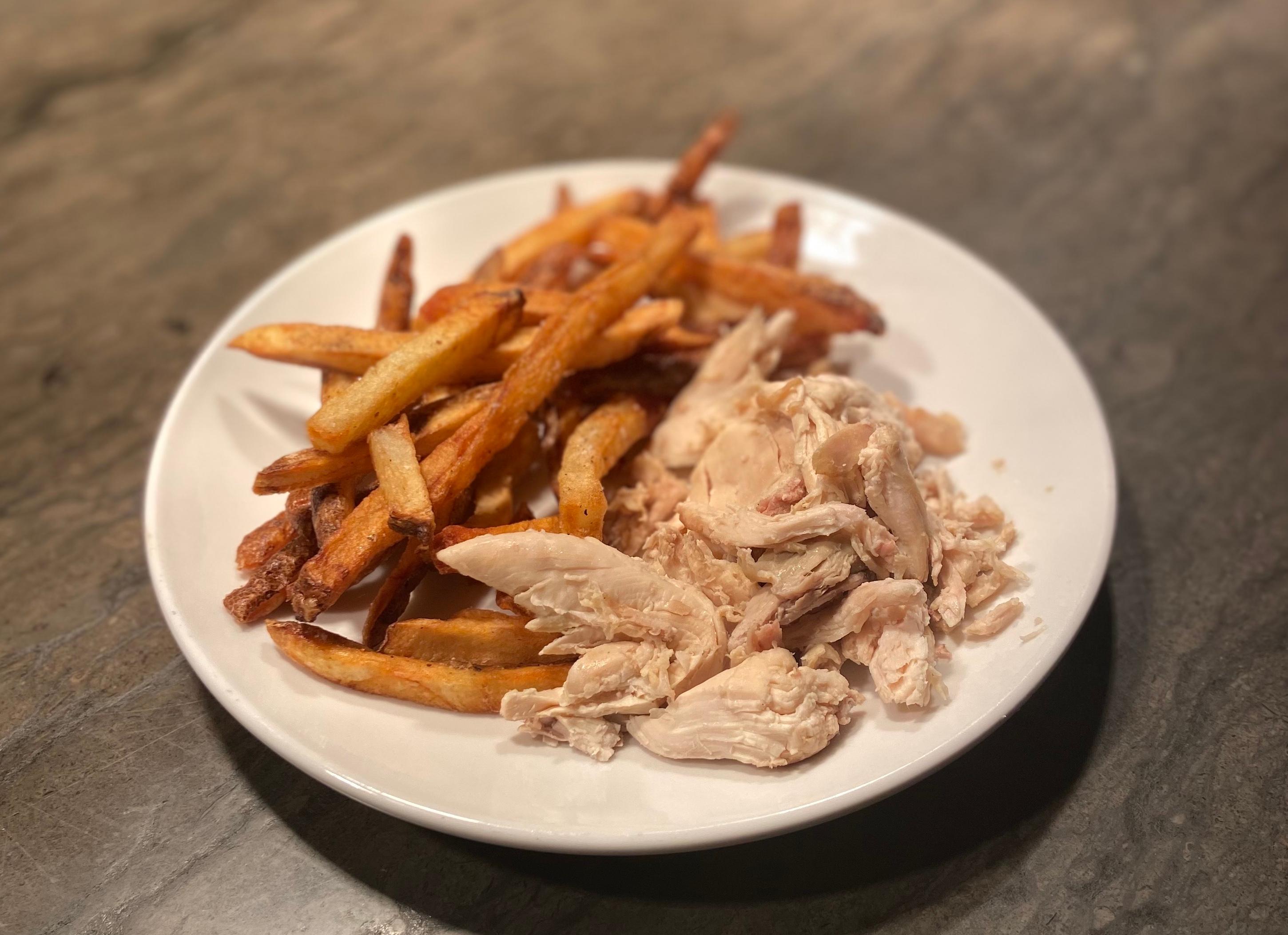 Order Kids Rotisserie Chicken and Fries food online from Rooster's Wood-Fired Kitchen -Uptown store, Charlotte on bringmethat.com