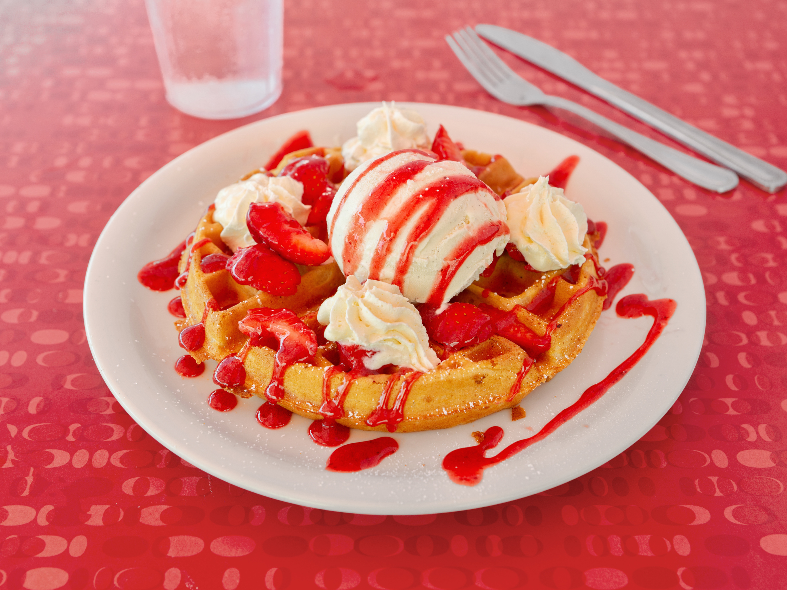 Order Gourmet Strawberry Waffle food online from Mr D store, Placentia on bringmethat.com