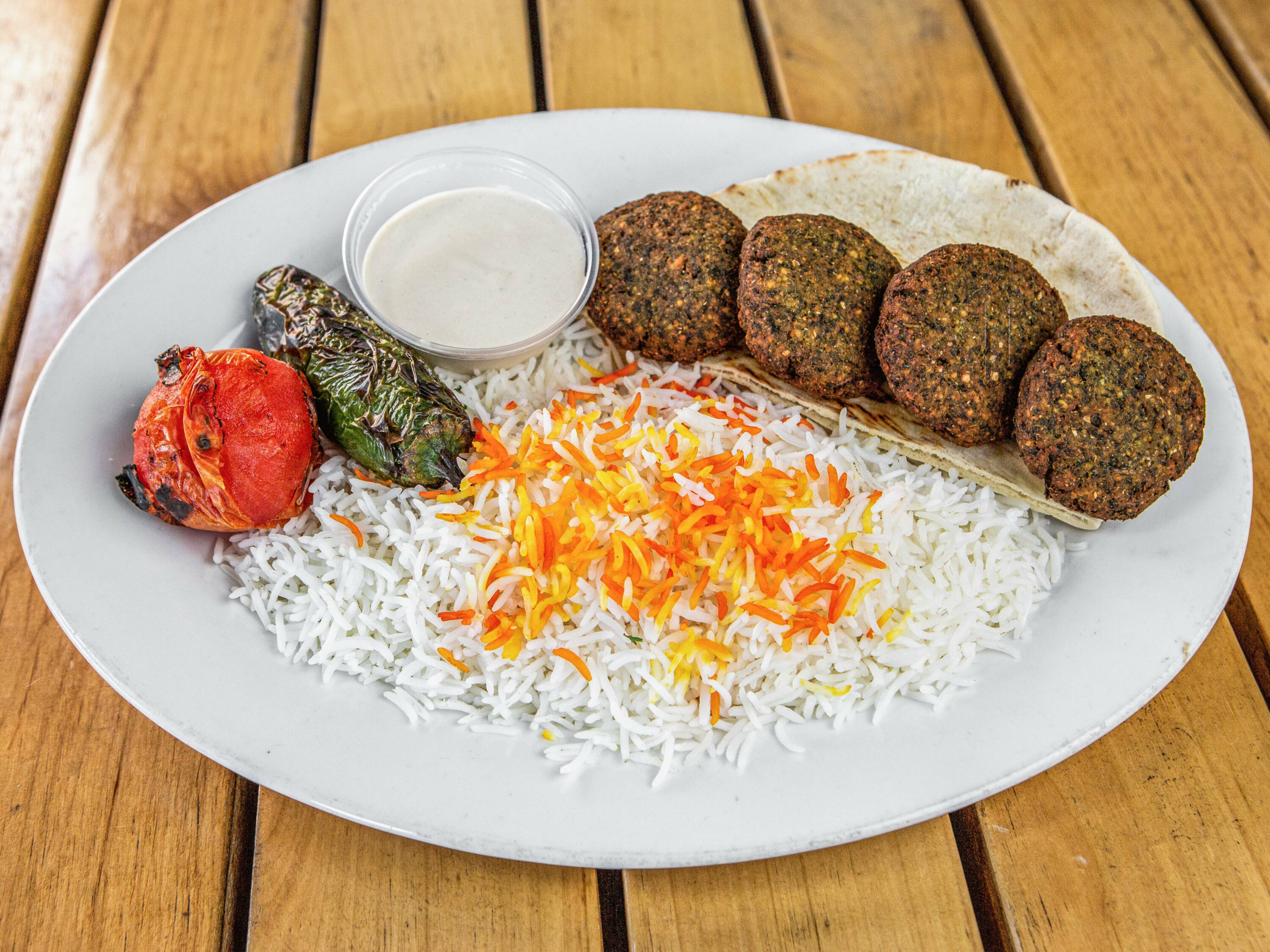 Order Falafel Plate food online from The Mediterranean Kitchen store, Los Angeles on bringmethat.com
