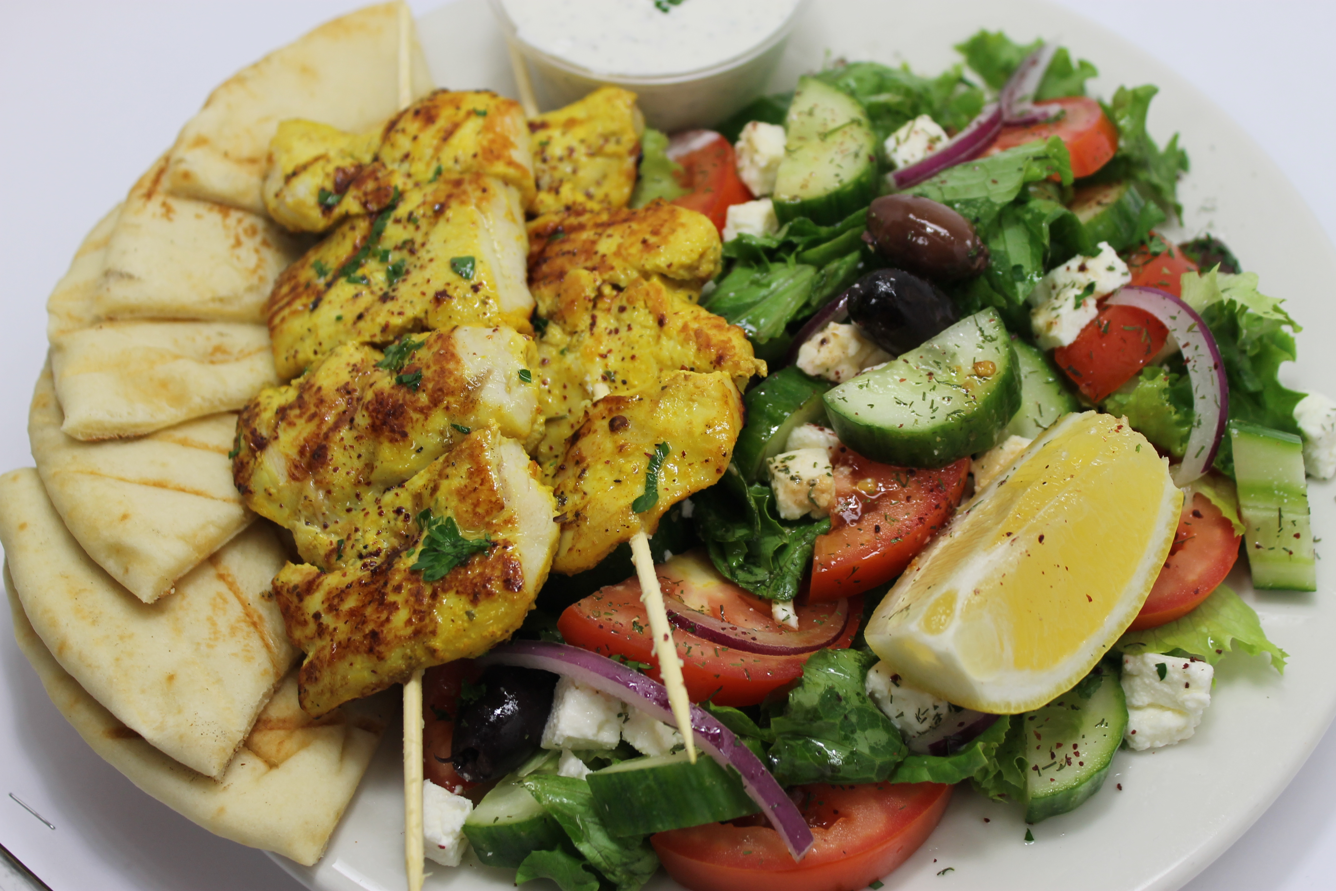 Order Chicken Souvlaki Plate food online from Greek Express store, Bellevue on bringmethat.com