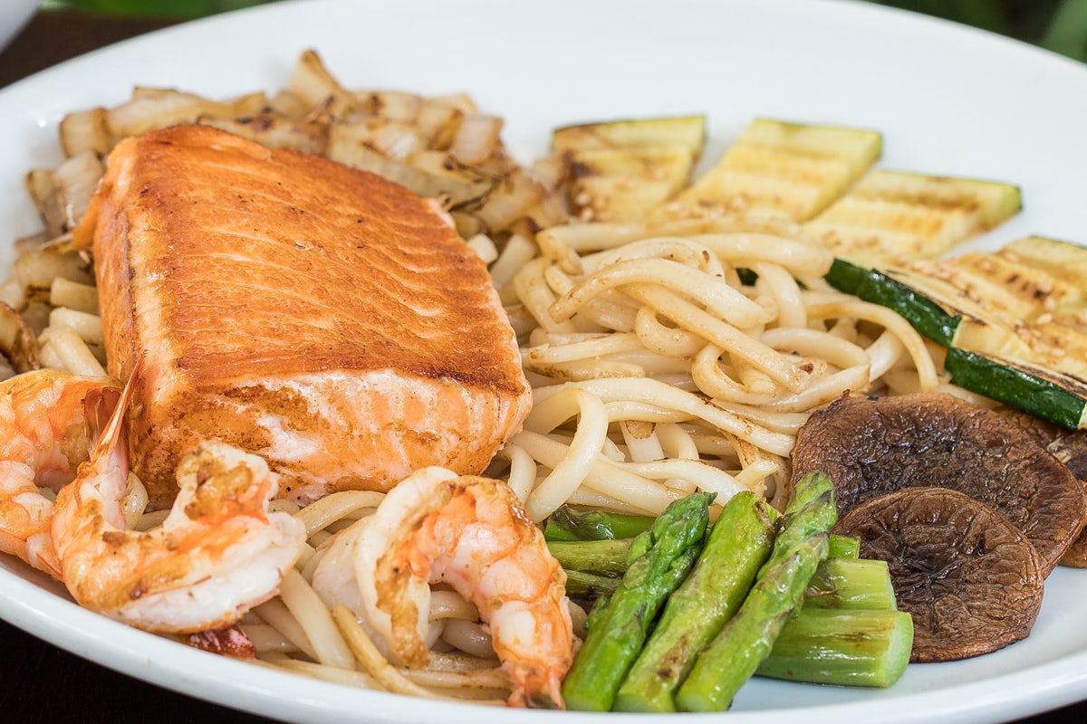 Order HIBACHI SALMON WITH AVOCADO TARTAR SAUCE food online from Benihana store, Anchorage on bringmethat.com