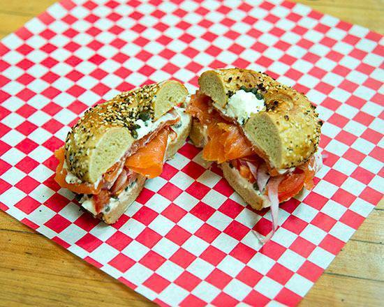 Order House Smoked Salmon Sandwich food online from Bullfrog Bagels Food Truck store, Washington on bringmethat.com