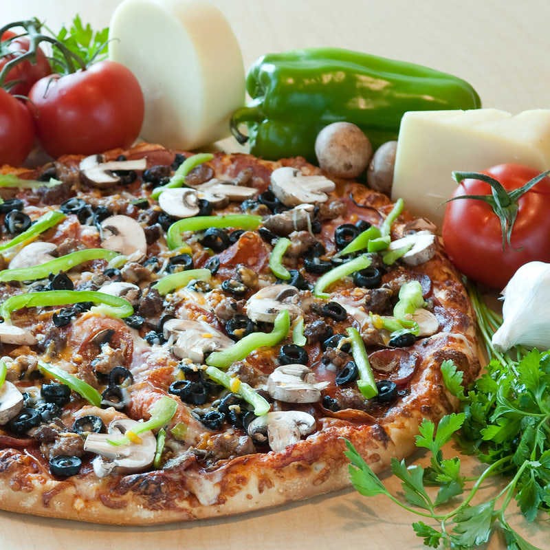 Order Straw Hat's "The Works" Pizza - Individual food online from Straw Hat Pizza store, Clovis on bringmethat.com
