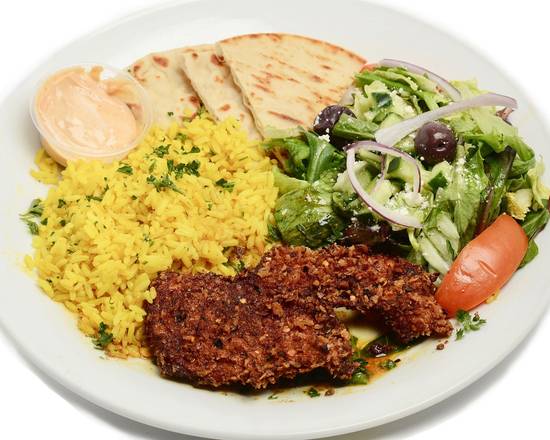 Order Chicken Schnitzel Plate food online from George's Greek Grill-Fig at 7th store, Los Angeles on bringmethat.com