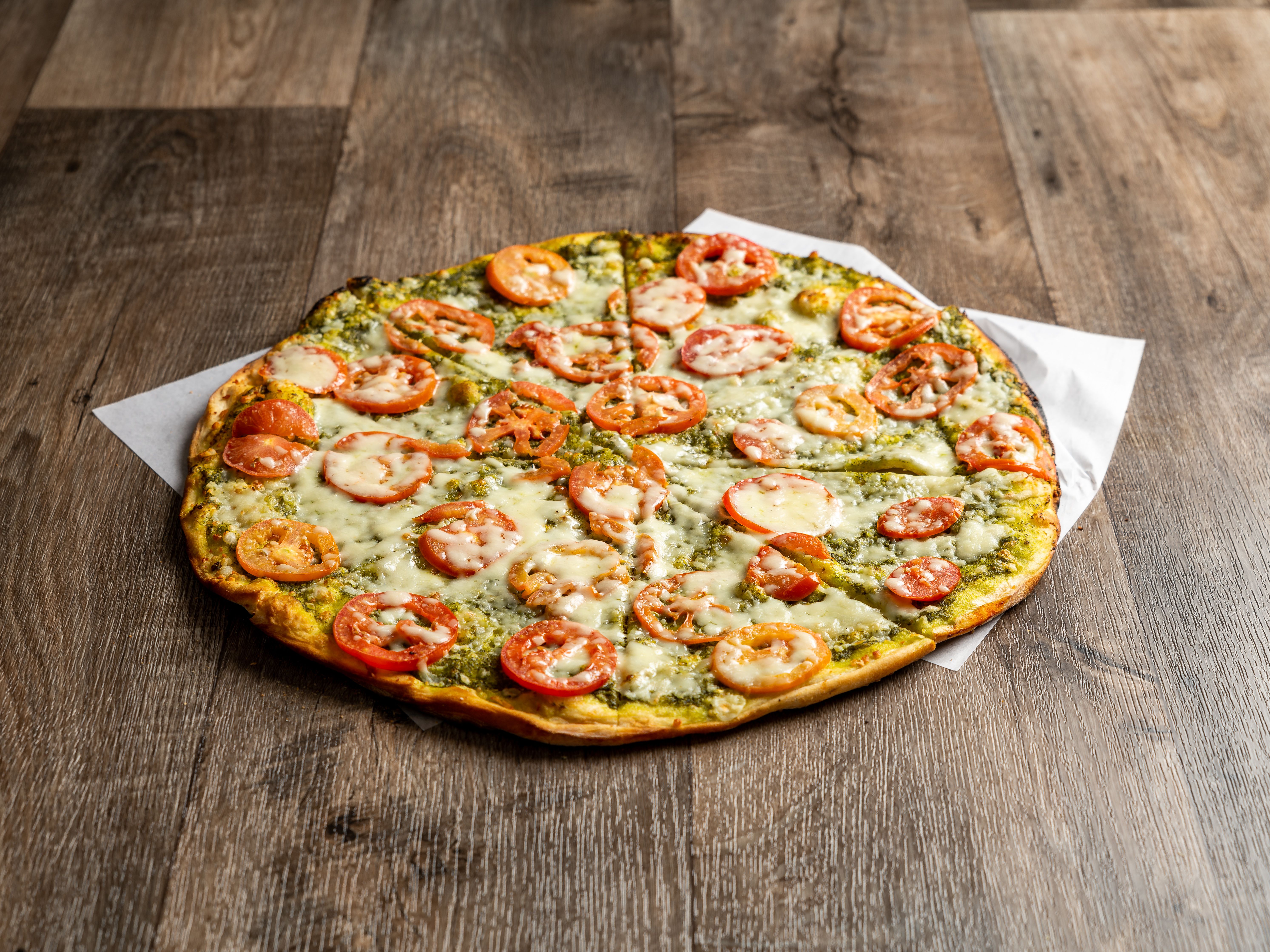 Order Pesto and Tomato Pizza food online from Christian Pizza store, Charlottesville on bringmethat.com