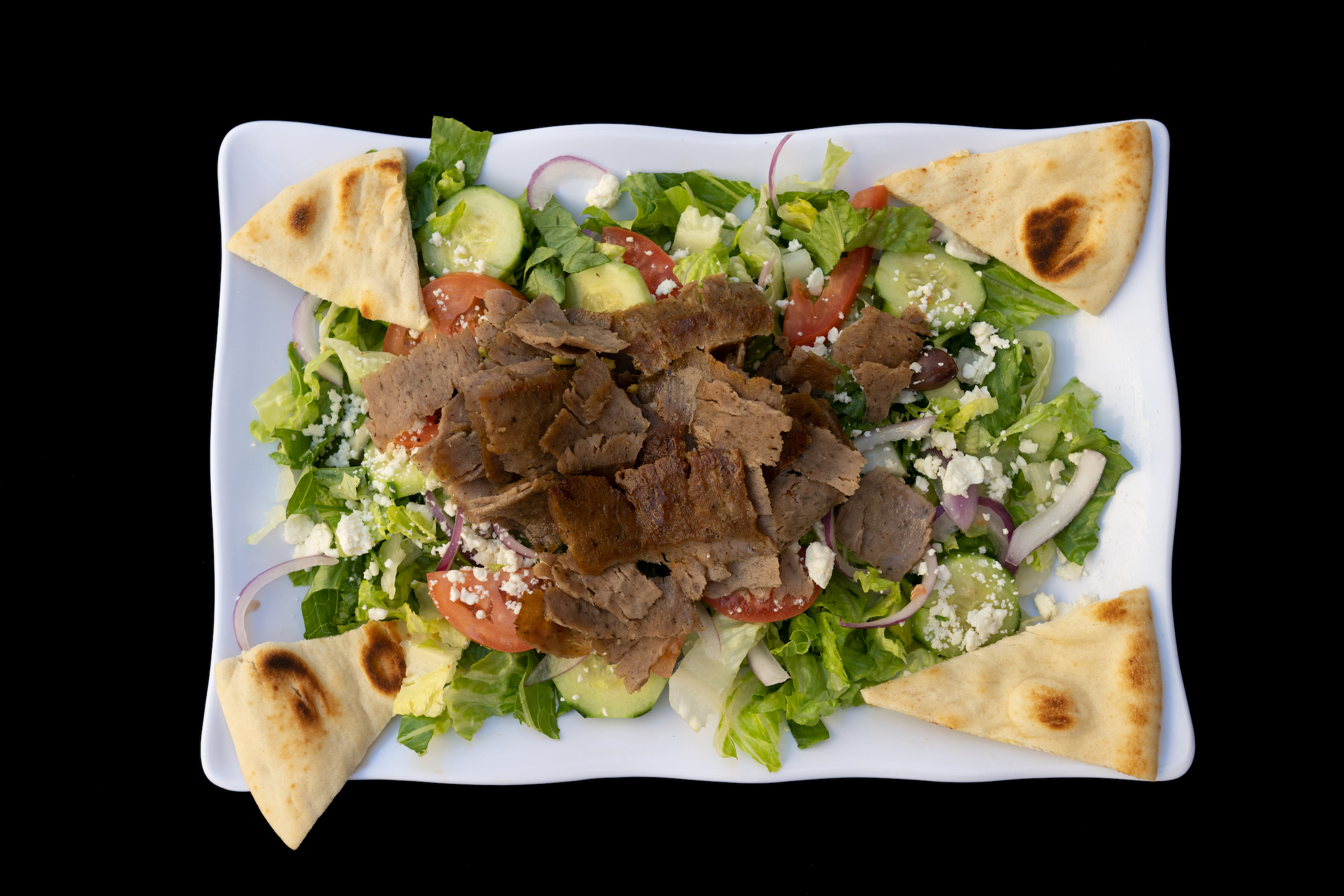 Order Gyros Salad food online from Harbor Greek Cafe store, San Diego on bringmethat.com
