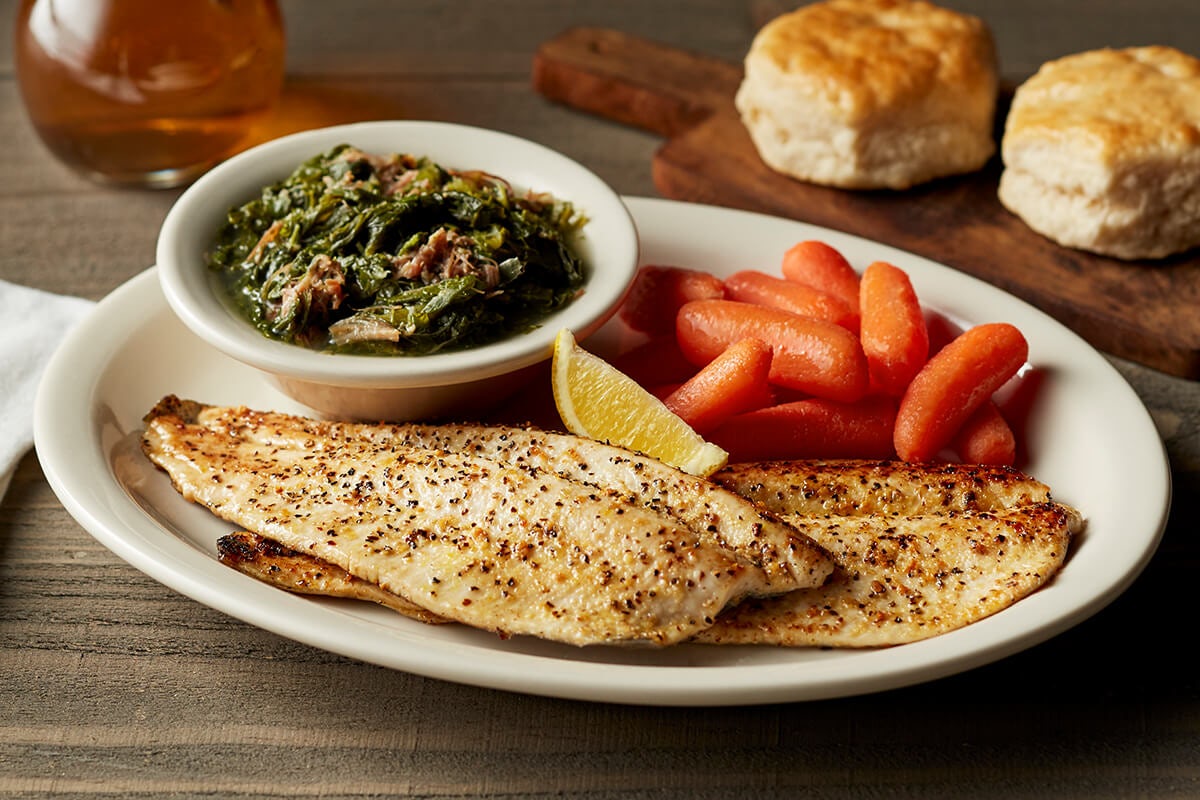 Order Lemon Pepper Grilled Rainbow Trout food online from Cracker Barrel store, Snellville on bringmethat.com