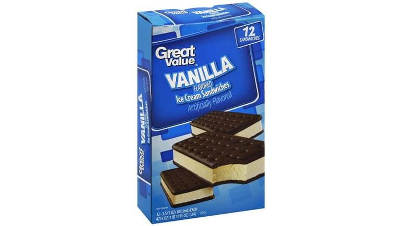 Order Great Value Vanilla Flavored Ice Cream Sandwiches- 12 Ct food online from Red Roof Market store, Lafollette on bringmethat.com