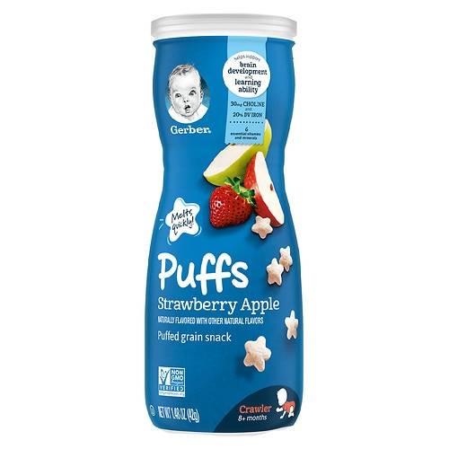 Order Gerber Grain & Grow Puffs Strawberry Apple - 1.48 oz food online from Walgreens store, Anchorage on bringmethat.com
