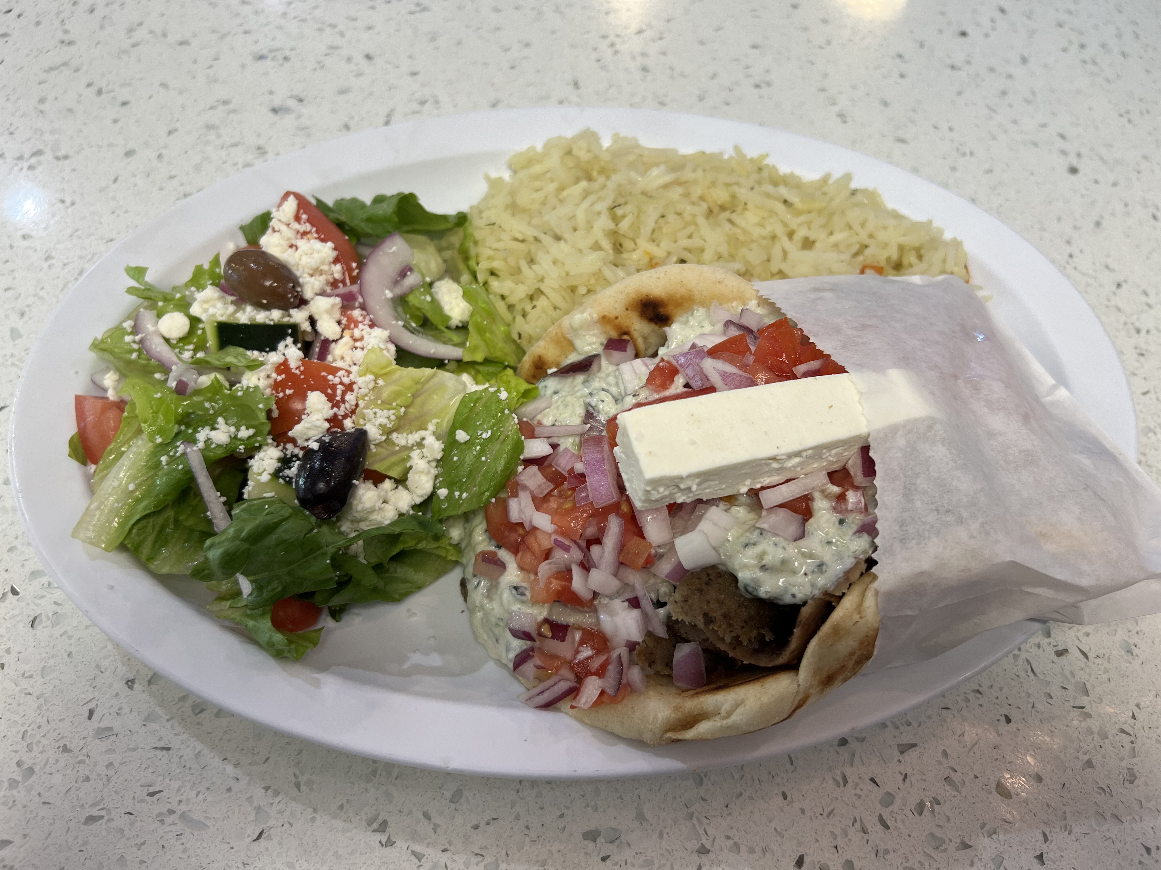Order Super Gyro Plate food online from Mikonos Grill store, Milpitas on bringmethat.com
