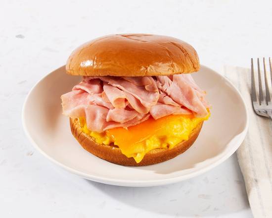 Order Ham Egg and Cheese Breakfast Sandwich food online from Yolko Breakfast Cafe store, Little Rock on bringmethat.com