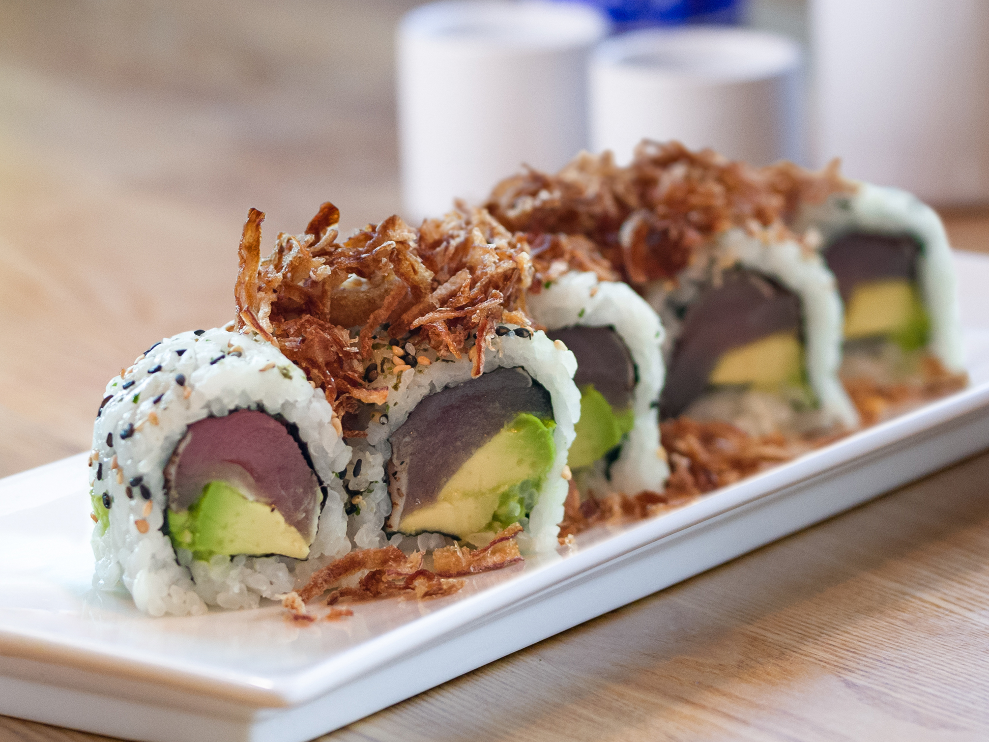 Order Albacore Avocado Roll  food online from Roll Call store, Los Angeles on bringmethat.com