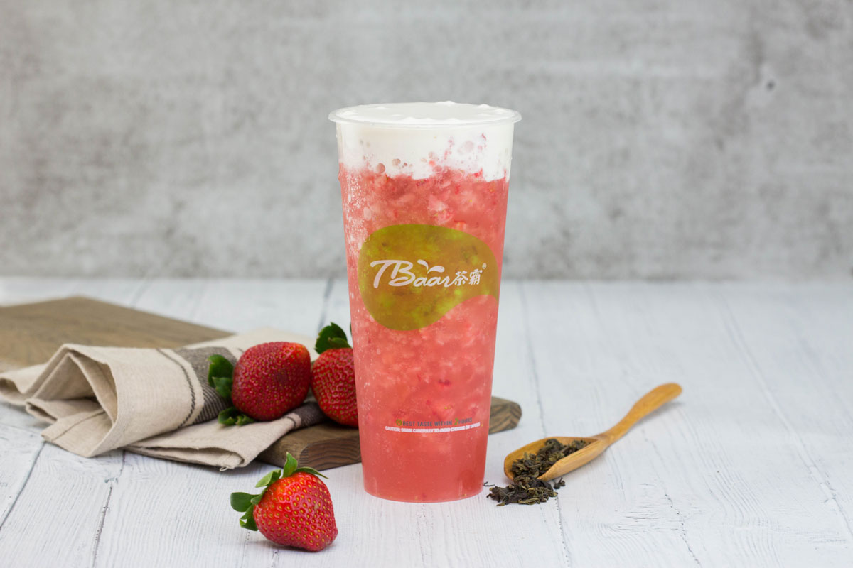 Order Strawberry Green Tea with Milk Foam 芝士莓莓 food online from Tbaar store, Quincy on bringmethat.com