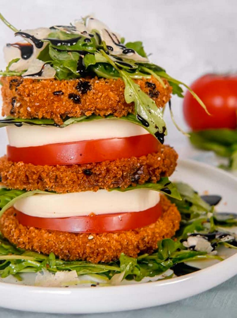 Order Fried Eggplant Caprese Tower - Appetizer food online from Brother Bruno Pizza store, Washingtonville on bringmethat.com