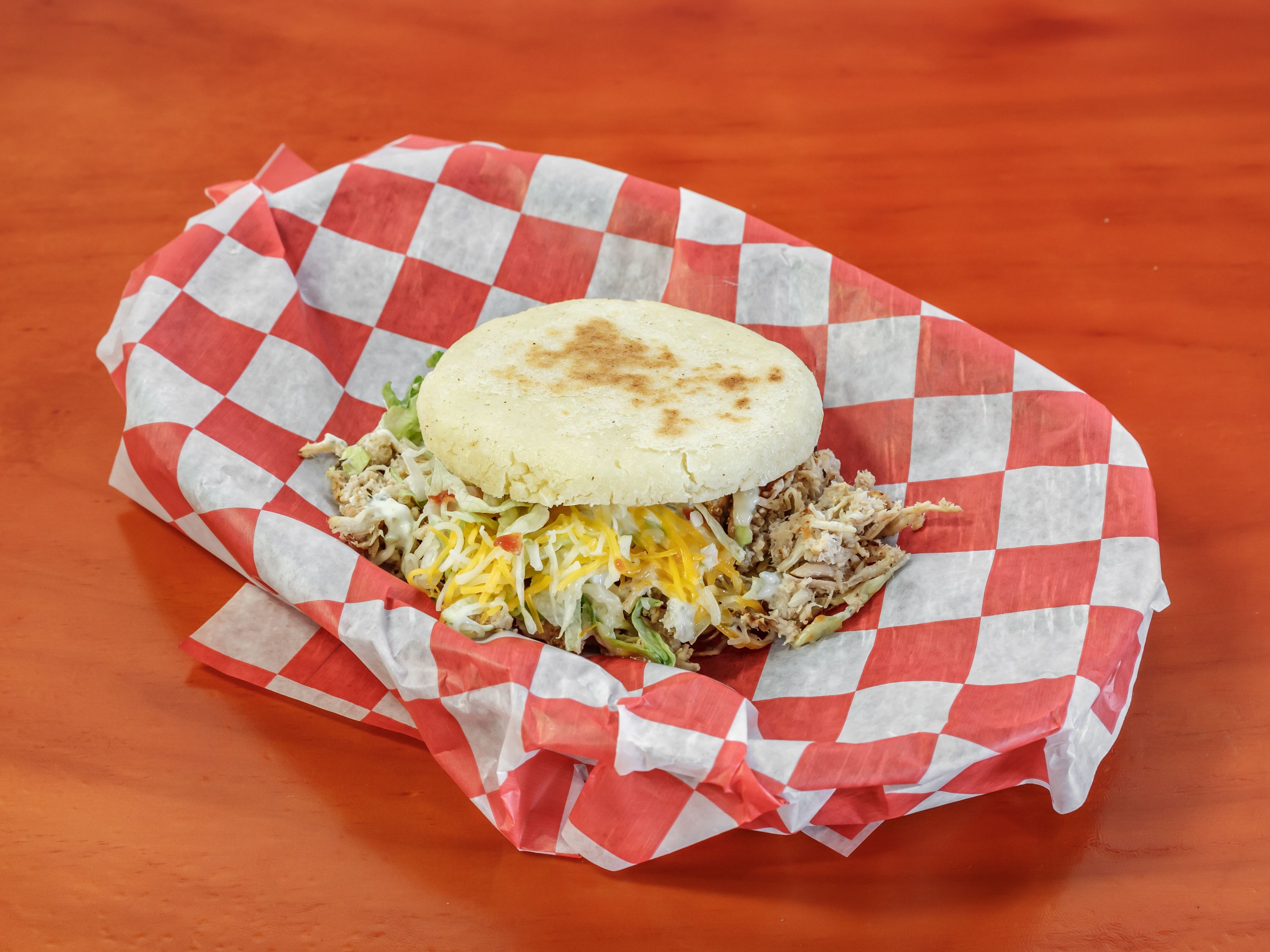 Order Pulled Chicken Arepa food online from Jose Sandwich & Grill store, Old Hickory on bringmethat.com