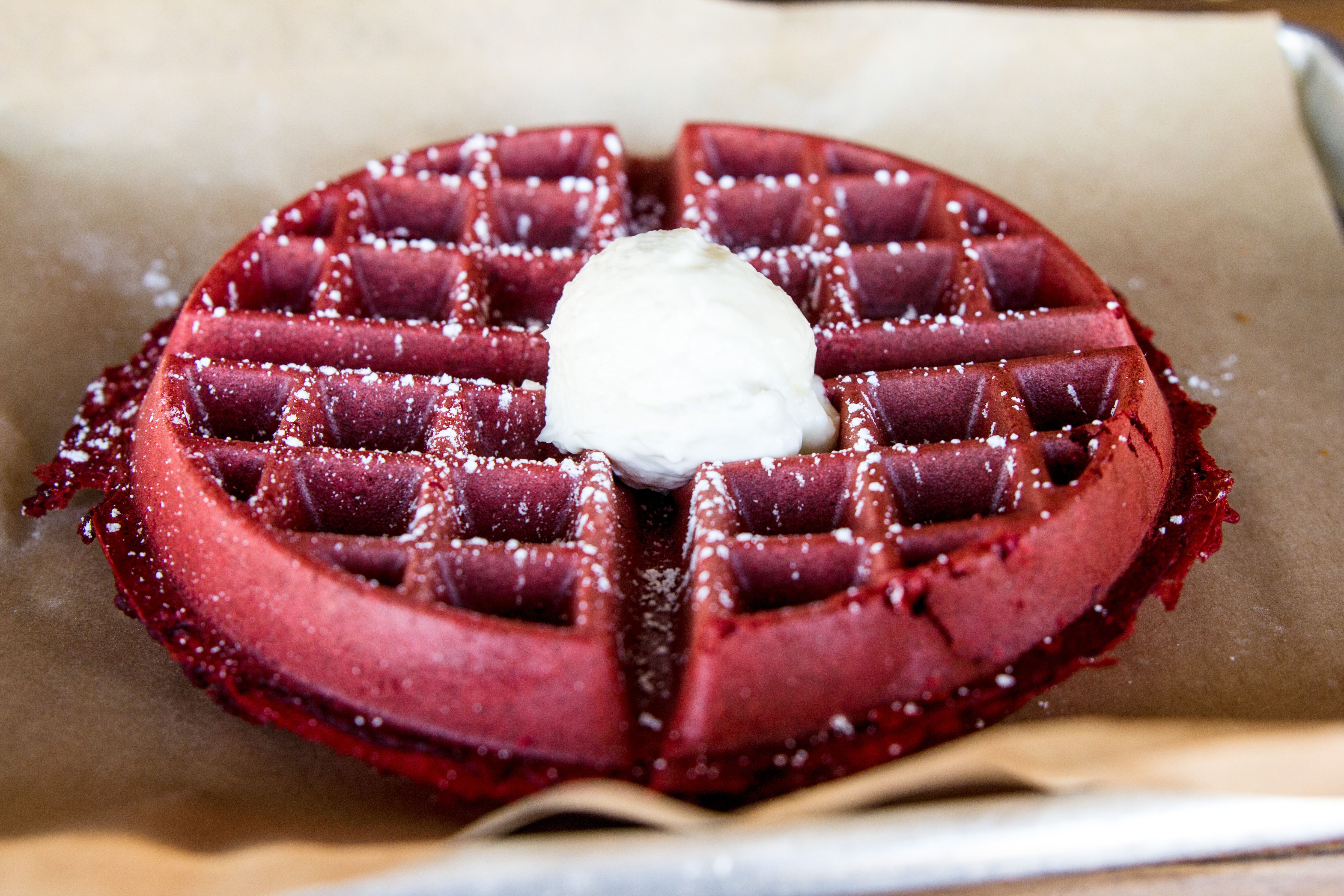 Order Red Velvet Waffle food online from Streetcar store, San Diego on bringmethat.com