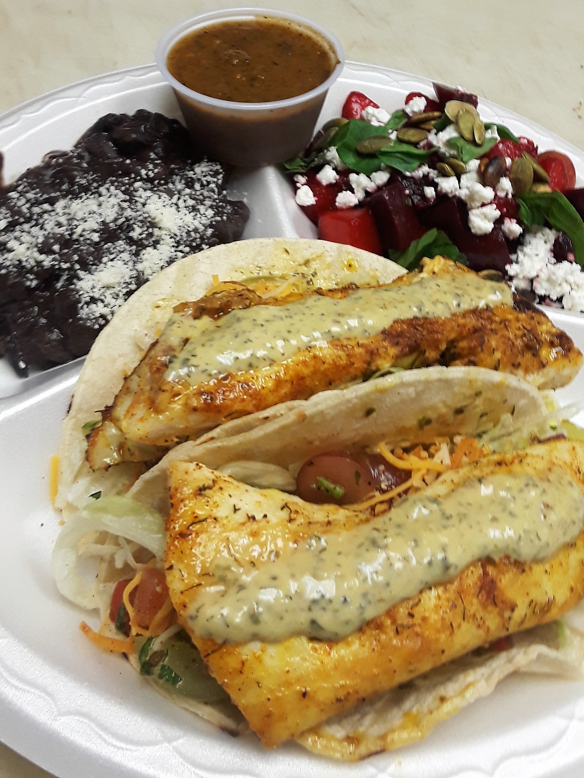 Order Dinner Cajun Fish Taco Combo food online from Achiote Grill store, Huntington Beach on bringmethat.com