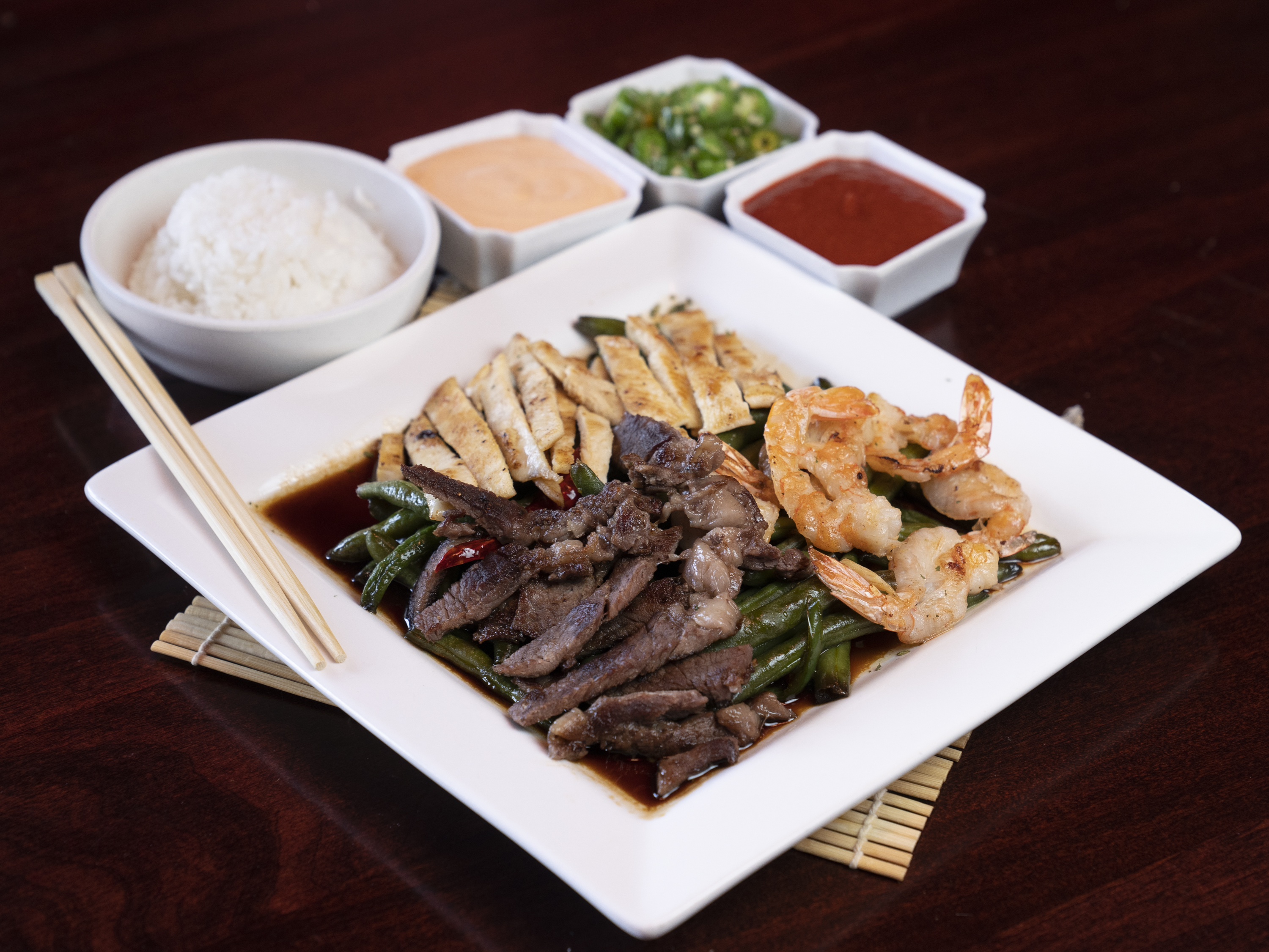 Order Spicy Green Beans with Mixed Protein food online from Fussion Sushi Bar store, Laredo on bringmethat.com